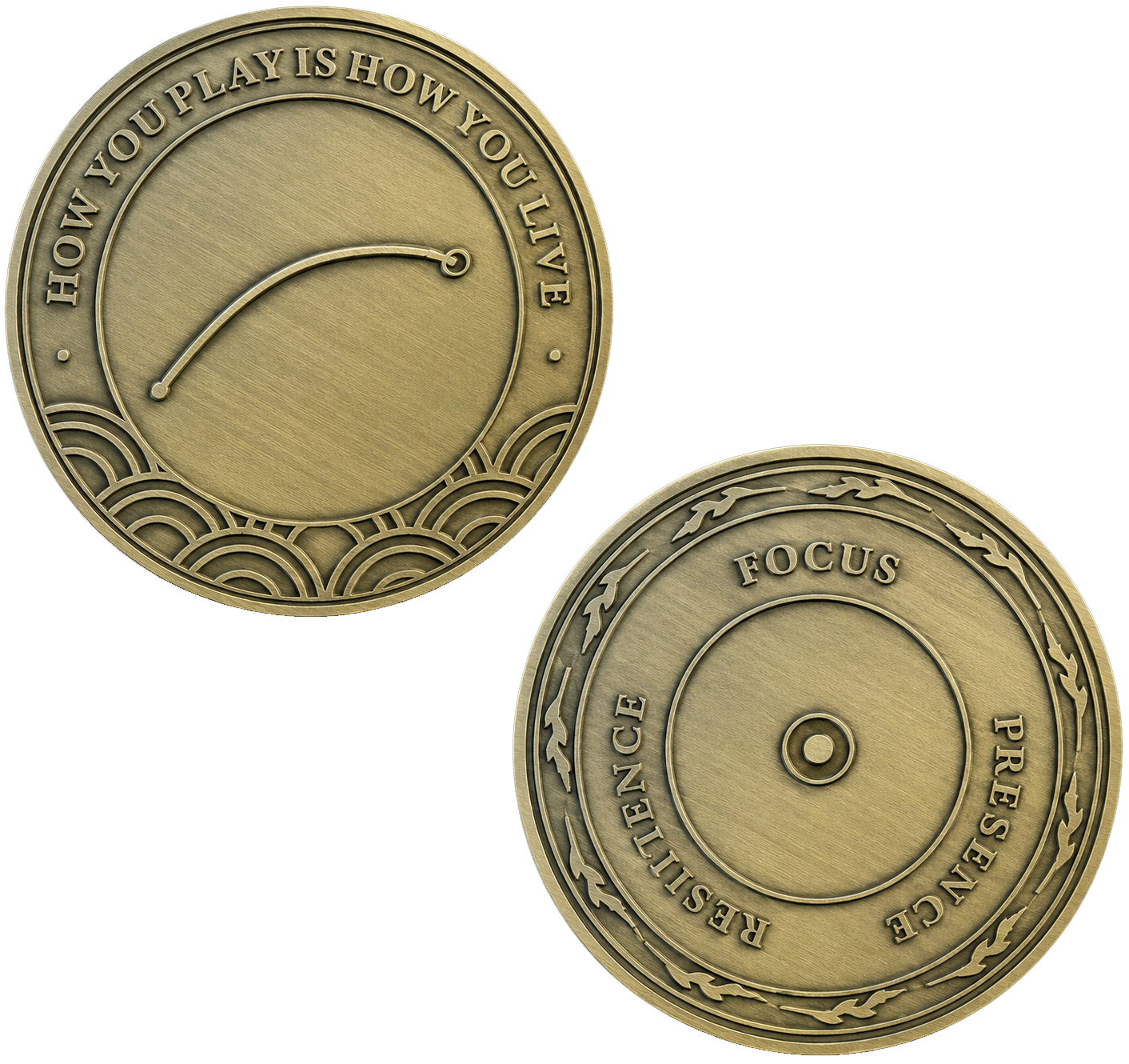 Take Time To brass coin, front and back